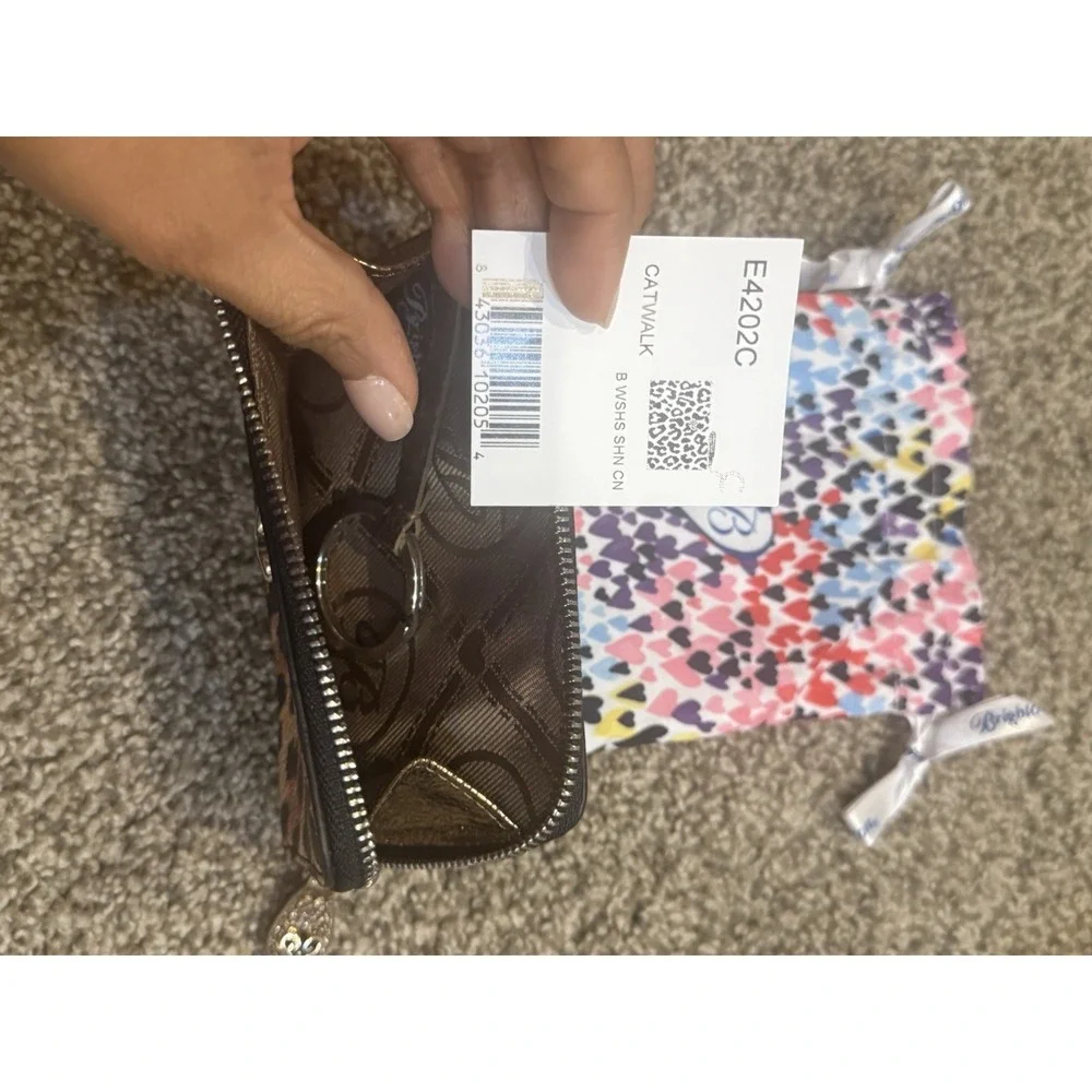 Brighton Leopard Print Leather Zip Around Catwalk Coin‎ Case Key Ring Vintage